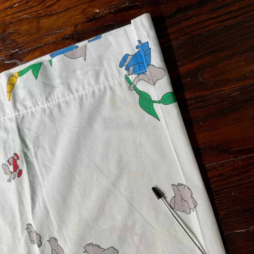 Vintage Babar the Elephant Pillowcase Set Kids Standard White Storybook Print